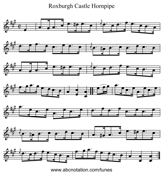 Roxburgh Castle Hornpipe - staff notation