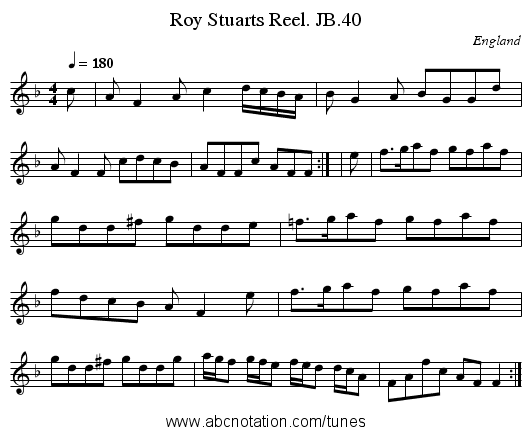 Roy Stuarts Reel. JB.40 - staff notation