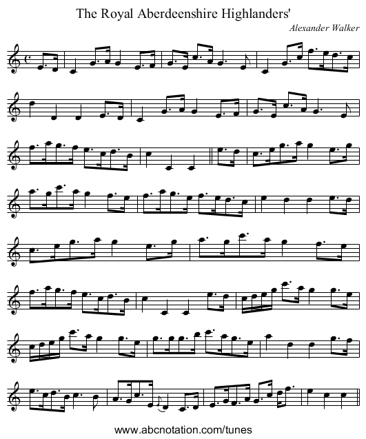 Royal Aberdeenshire Highlanders', The - staff notation