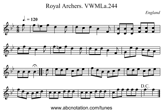 Royal Archers. VWMLa.244 - staff notation