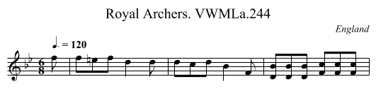 Royal Archers. VWMLa.244 - staff notation