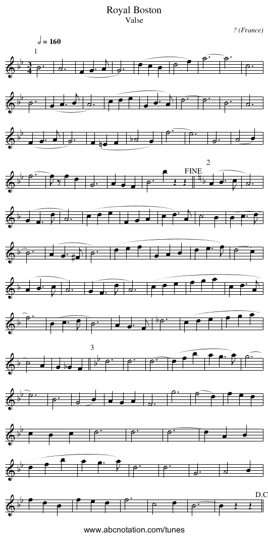 Royal Boston - staff notation