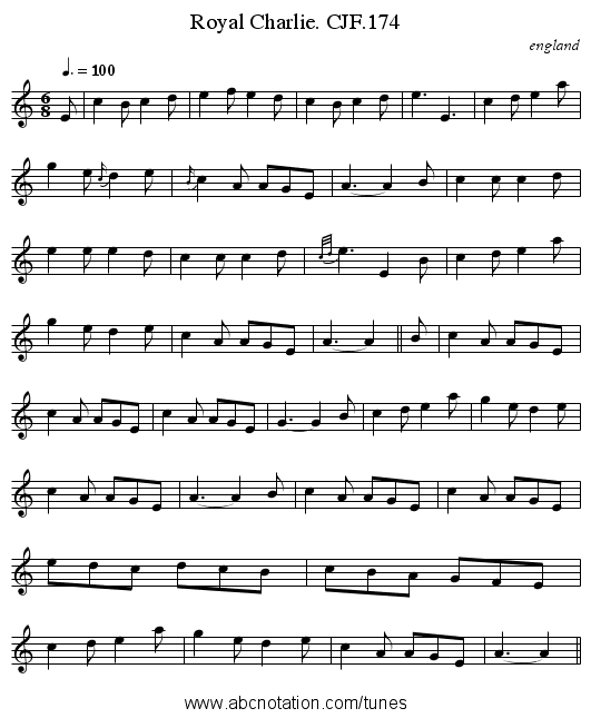 Royal Charlie. CJF.174 - staff notation