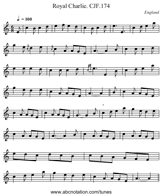 Royal Charlie. CJF.174 - staff notation