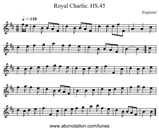 Royal Charlie. HS.45 - staff notation