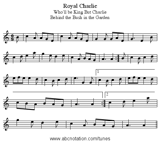 Royal Charlie - staff notation