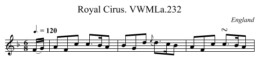 Royal Cirus. VWMLa.232 - staff notation