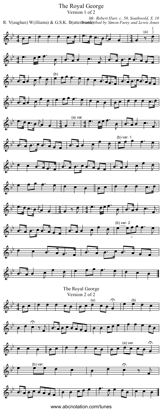 Royal George, The - staff notation
