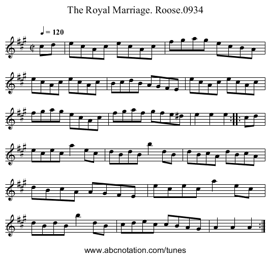Royal Marriage. Roose.0934, The - staff notation