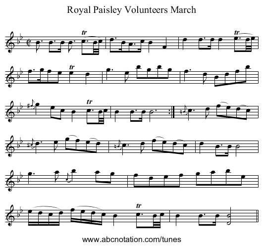 Royal Paisley Volunteers March - staff notation