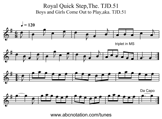 Royal Quick Step,The. TJD.51 - staff notation