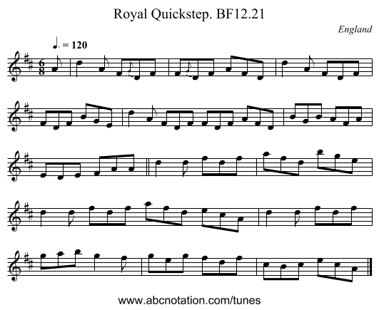 Royal Quickstep. BF12.21 - staff notation