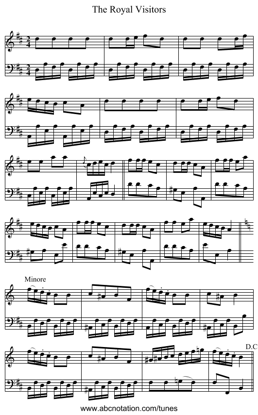 Royal Visitors, The - staff notation