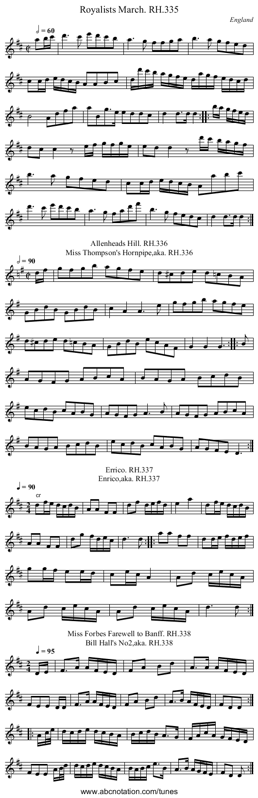 Royalists March. RH.335 - staff notation