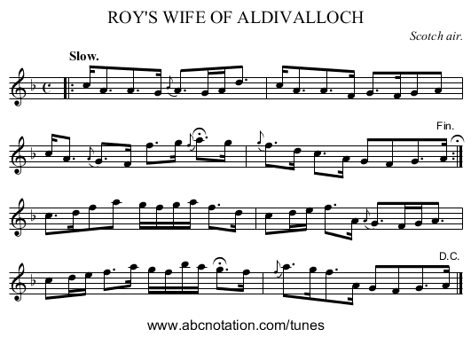 ROY'S WIFE OF ALDIVALLOCH - staff notation