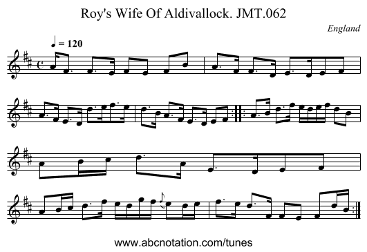 Roy's Wife Of Aldivallock. JMT.062 - staff notation