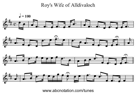 Roy's Wife of Alldivaloch - staff notation