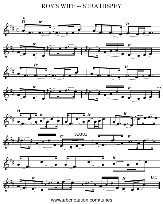 ROY'S WIFE -- STRATHSPEY - staff notation