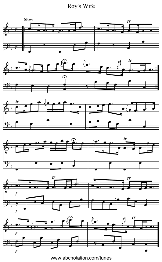 Roy's Wife - staff notation