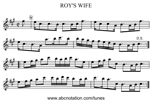 ROY'S WIFE - staff notation