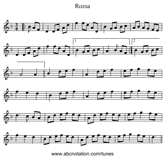 Rozsa - staff notation