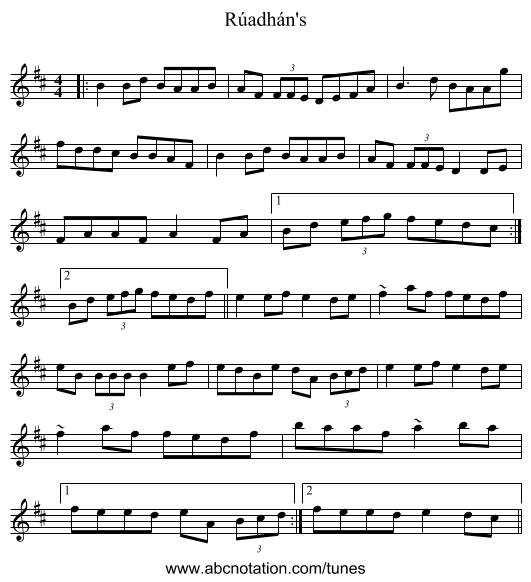 Rúadhán's - staff notation