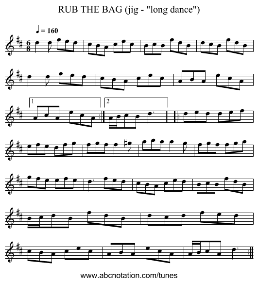 RUB THE BAG (jig - long dance) - staff notation