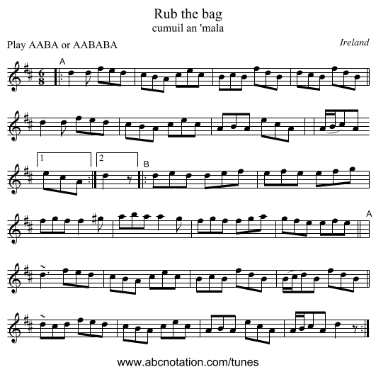 Rub the bag - staff notation