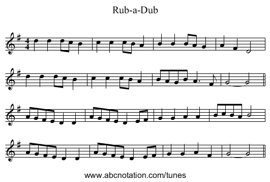 Rub-a-Dub - staff notation