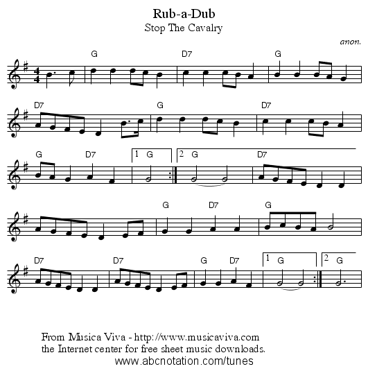 Rub-a-Dub - staff notation