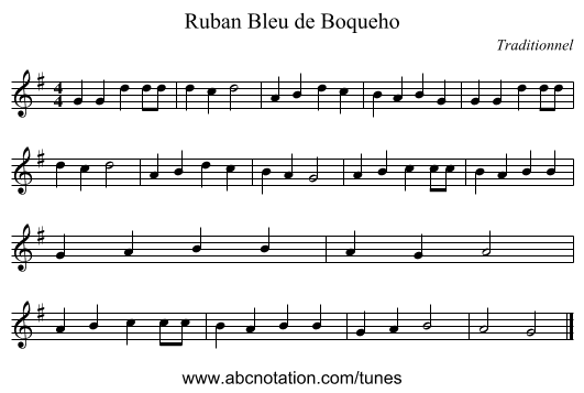 Ruban Bleu de Boqueho - staff notation
