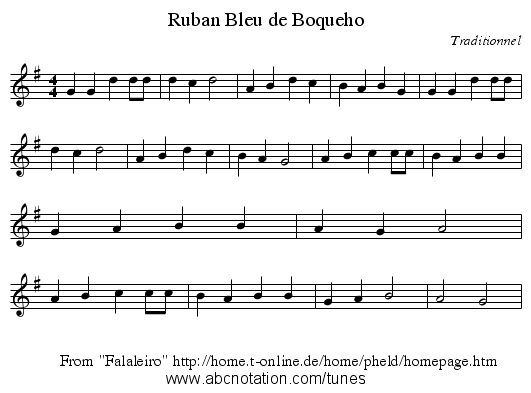Ruban Bleu de Boqueho - staff notation