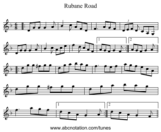 Rubane Road - staff notation