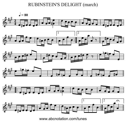 RUBINSTEIN'S DELIGHT (march) - staff notation