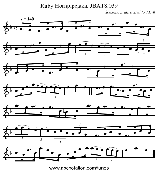 Ruby Hornpipe,aka. JBAT8.039 - staff notation
