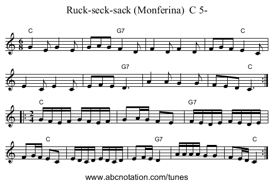 Ruck-seck-sack (Monferina)  C 5- - staff notation
