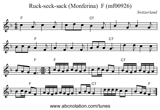 Ruck-seck-sack (Monferina) F (mf00926) - staff notation