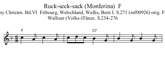Ruck-seck-sack (Monferina)  F - staff notation