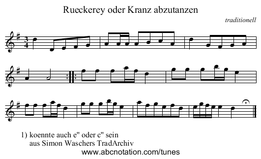 Rueckerey oder Kranz abzutanzen - staff notation
