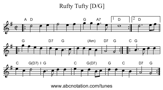 Rufty Tufty [D/G] - staff notation