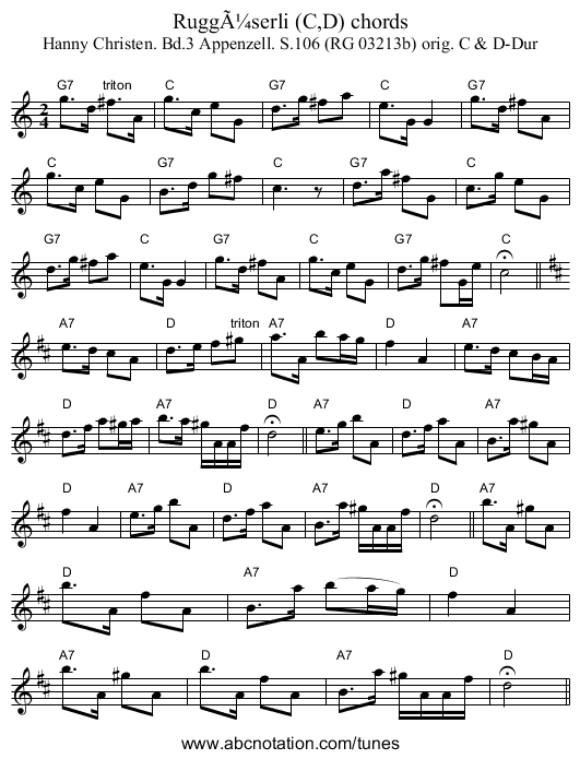 Ruggüserli (C,D) chords - staff notation