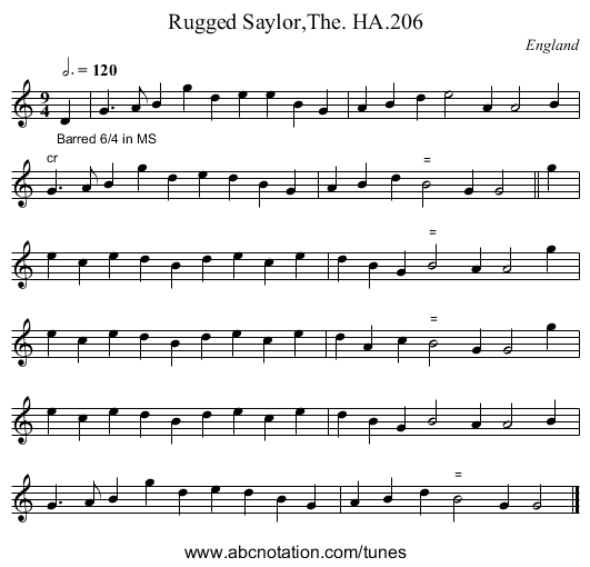 Rugged Saylor,The. HA.206 - staff notation