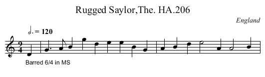 Rugged Saylor,The. HA.206 - staff notation