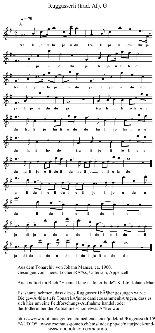 Ruggusserli (trad. AI). G - staff notation