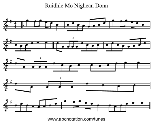 Ruidhle Mo Nighean Donn - staff notation