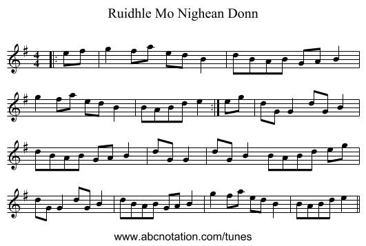 Ruidhle Mo Nighean Donn - staff notation