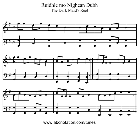 Ruidhle mo Nighean Dubh - staff notation