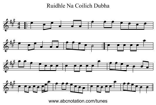 Ruidhle Na Coilich Dubha - staff notation
