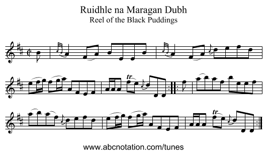Ruidhle na Maragan Dubh - staff notation