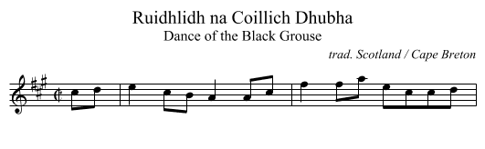 Ruidhlidh na Coillich Dhubha - staff notation